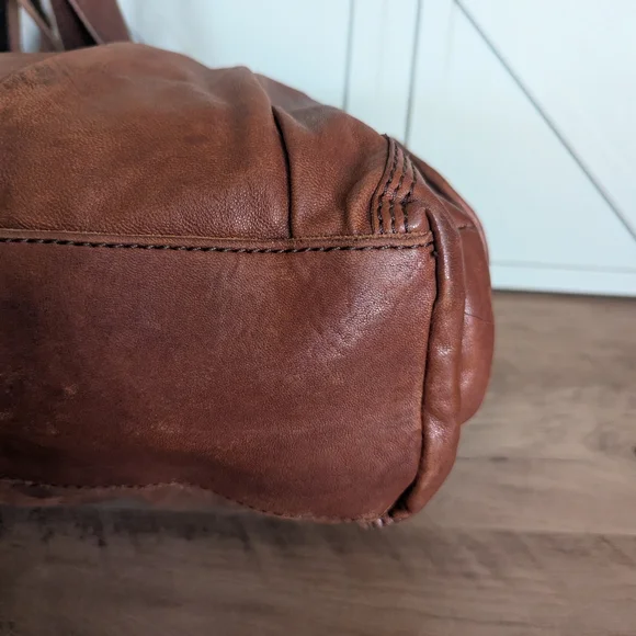 Lucky Brand Brown Leather Shoulder Bag with Woven Center - Picture 11 of 15